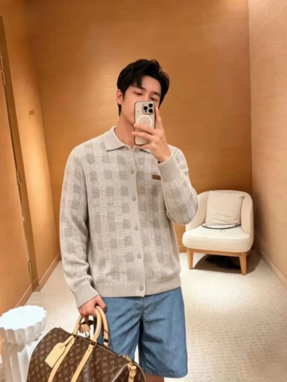 Louis Vuitton/Louis Vuitton tweed plaid jacquard knitted cardigan